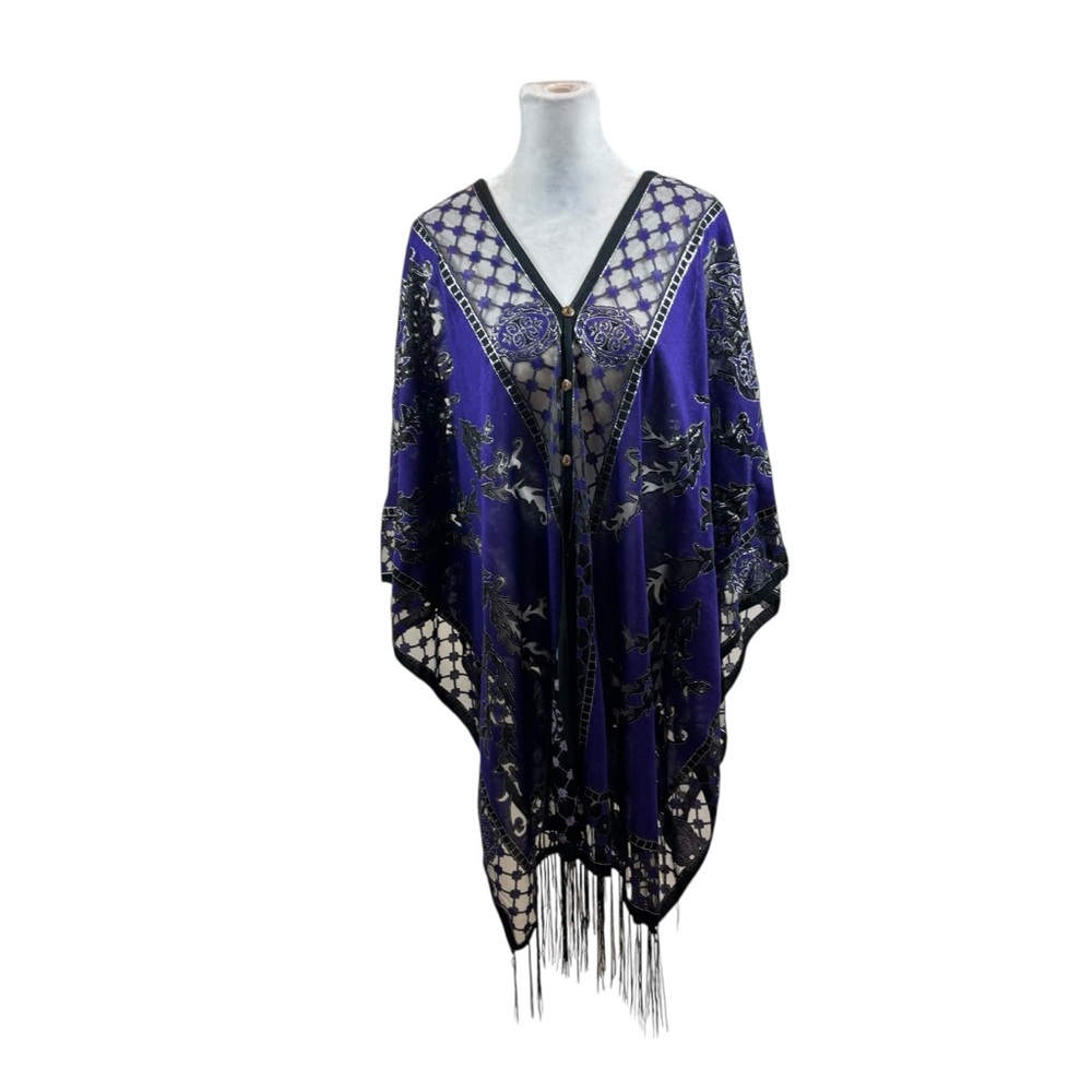 Ladies Kokomo Unlimited Brand Velvet Burnout Fringe Bottom Poncho One Size‎